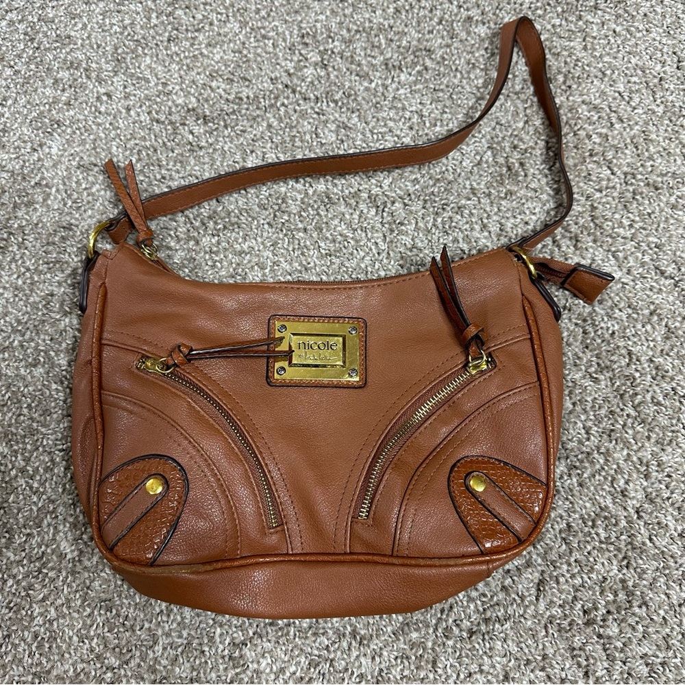 Nicole by Nicole Miller Caramel Brown Shoulder Purse Faux Leather Bag